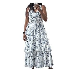 Women's White And Blue Floral Dress size small Sleeveless